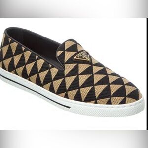 Prada Logo Jacquard & Leather Slip-On Sneaker US 6.5